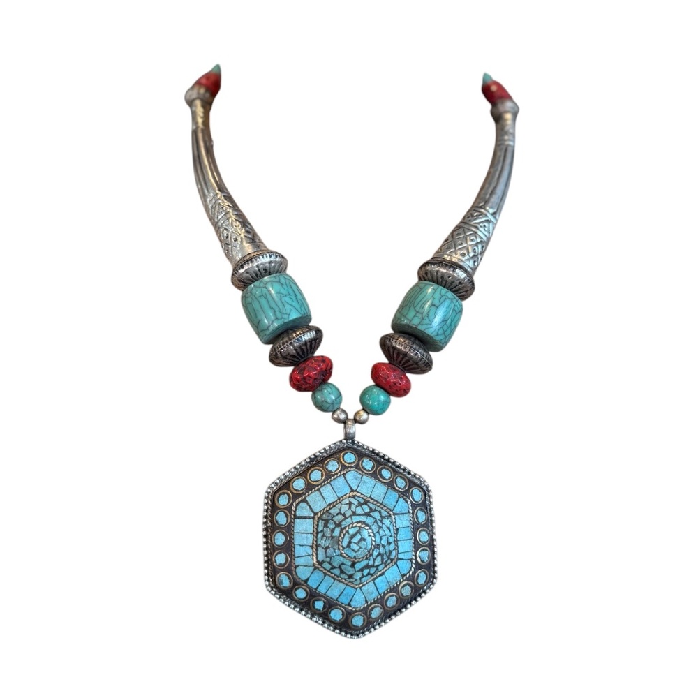 Womens, Tibetan inspired multi-gemstone Pendant.